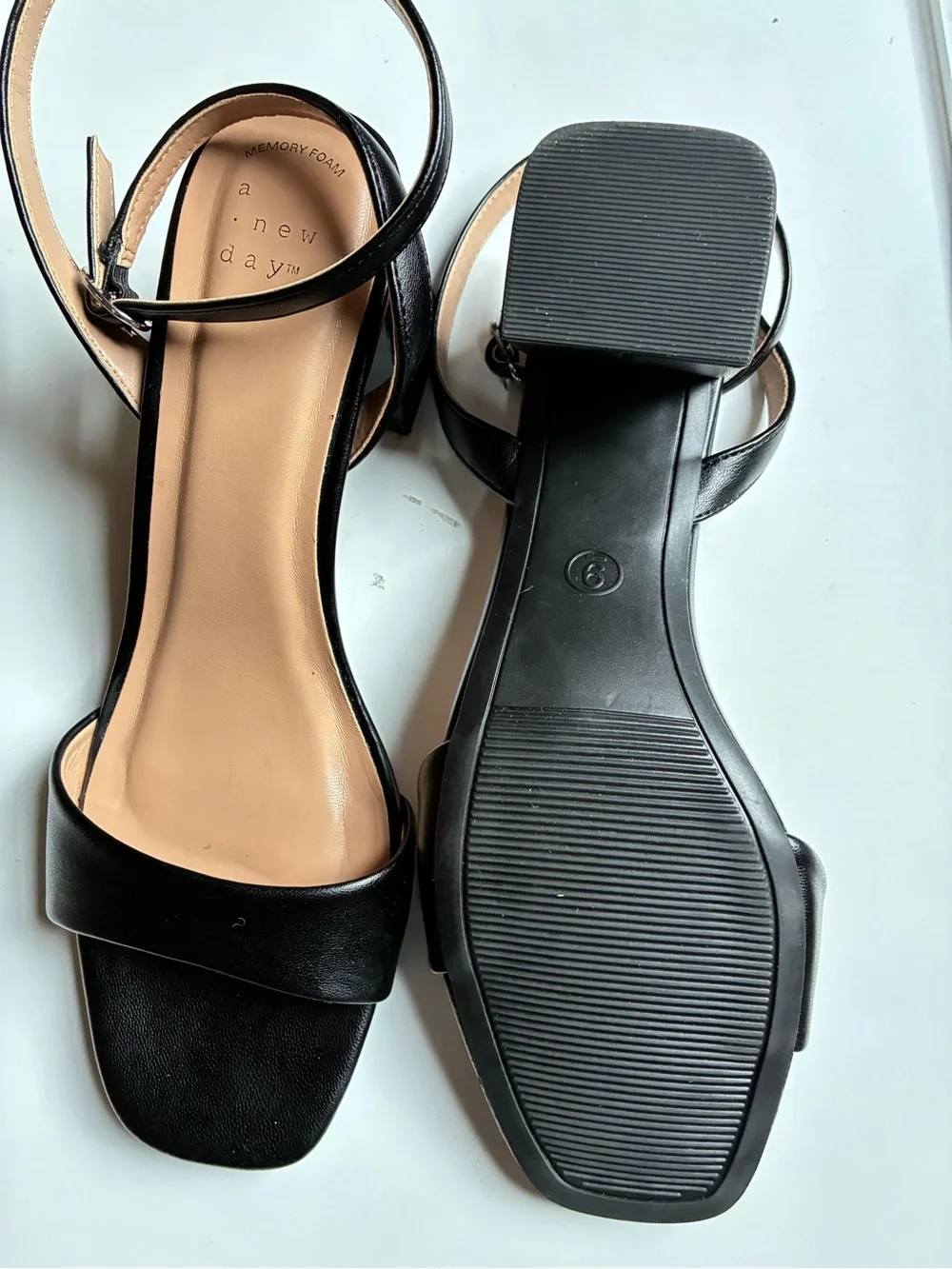 a new day Black Square-Toe Ankle Strap Sandals
